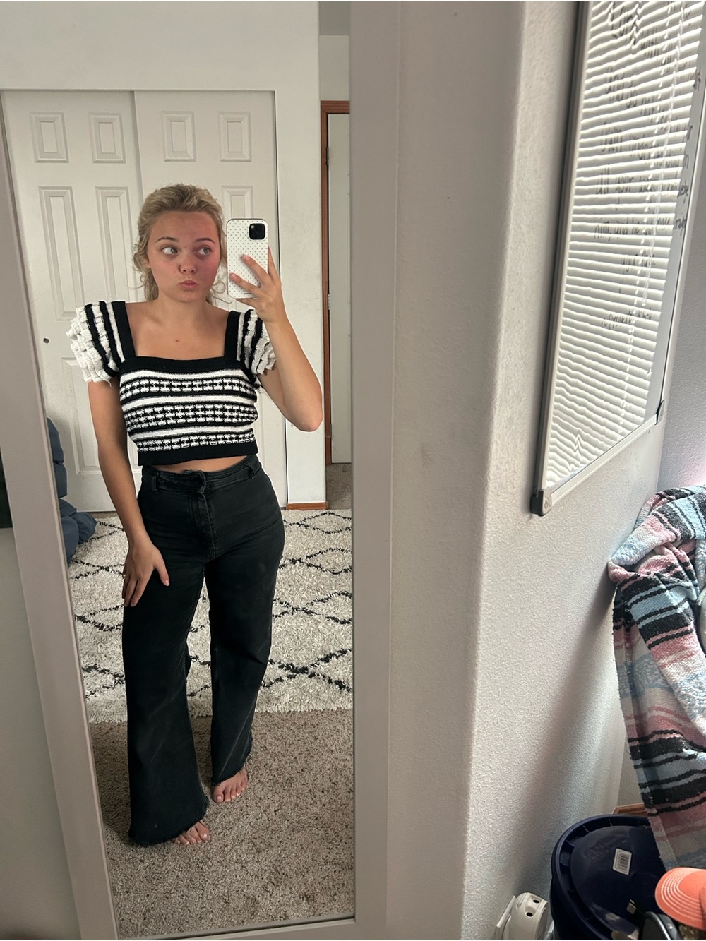 Better Be Black and White Knit Top with Textured Pattern